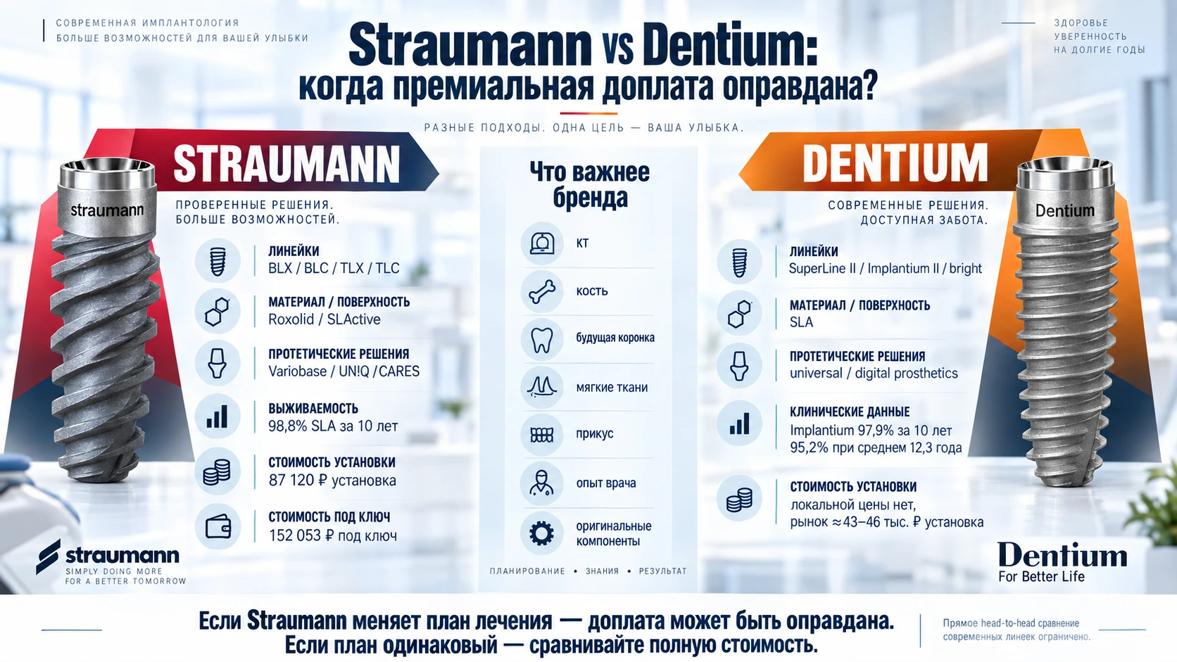 Straumann и Dentium сравнение цены и возможностей